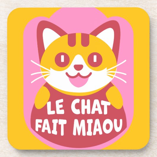 かわいいオレンジ色のタビー猫の漫画がニャーとフランスの鳴く コースター (正面)