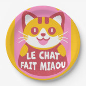かわいいオレンジ色のタビー猫の漫画がニャーとフランスの鳴く ペーパープレート (正面)