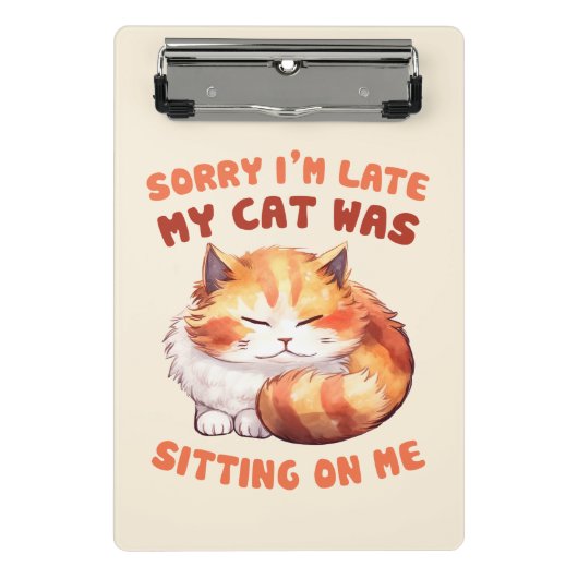 かわいいオレンジ色のタビー猫 – 遅れてごめんなさい ミニクリップボード (正面)