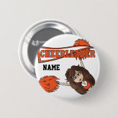 かわいいオレンジ色のチアリーダーの女の子をパーソナライズ 缶バッジ (正面&裏面)