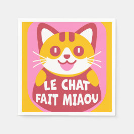 かわいいオレンジ色のトラ猫のキャラクターがフランス語でニャーと鳴く スタンダードカクテルナプキン