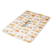 かわいいオレンジ色のドットと猫 バスマット (アングル)