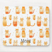 かわいいオレンジ色のドットと猫 マウスパッド (正面)