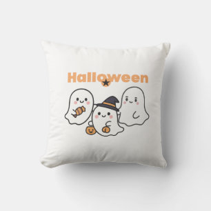かわいいオレンジ色のハロウィンの幽霊のクッション クッション