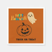 かわいいオレンジ色のハロウィーンキッズ幽霊&パンプキンパーティー スタンダードカクテルナプキン (正面)