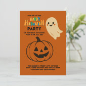 かわいいオレンジ色のハロウィーンキッズ幽霊&パンプキンパーティー 招待状 (スタンド正面)