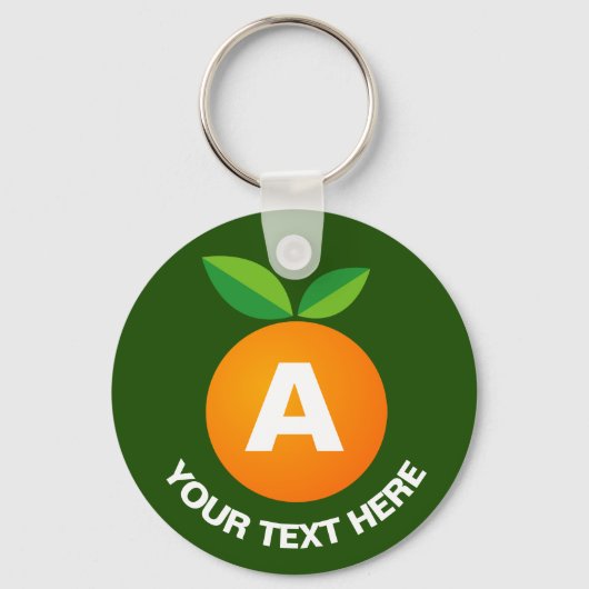 かわいいオレンジ色のフルーツカスタムモノグラムボタンキーホルダー キーホルダー (正面)