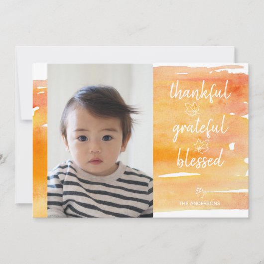 かわいいオレンジ色のメイプルリーフ感謝祭 招待状 (正面)