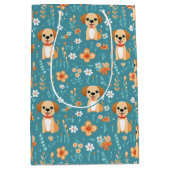 かわいいオレンジ色の子犬の花 ミディアムペーパーバッグ (正面)