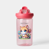 かわいいオレンジ色の子猫の花パーソナライズされた ウォーターボトル (正面)