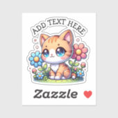 かわいいオレンジ色の子猫の花パーソナライズされた シール (シート)