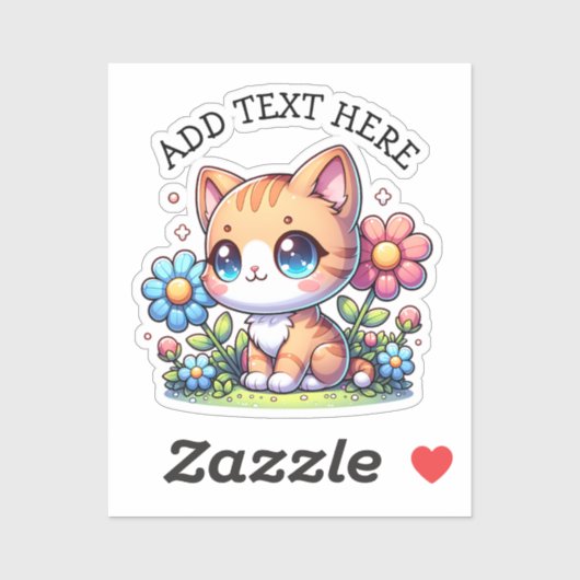 かわいいオレンジ色の子猫の花パーソナライズされた シール (シート)