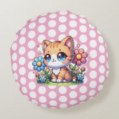かわいいオレンジ色の子猫の花パーソナライズされた ラウンドクッション (裏面)