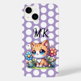 かわいいオレンジ色の子猫の花パーソナライズされた Case-Mate iPhone 14ケース