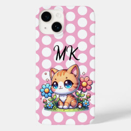 かわいいオレンジ色の子猫の花パーソナライズされた Case-Mate iPhone 14ケース