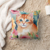 かわいいオレンジ色の子猫の花水彩色 クッション (ブランケット)