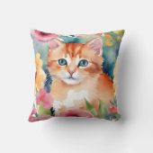 かわいいオレンジ色の子猫の花水彩色 クッション (裏面)