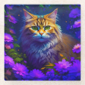 かわいいオレンジ色の子猫の花 ガラスコースター (正面)