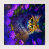 かわいいオレンジ色の子猫の花 ジグソーパズル (横)