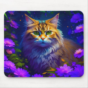 かわいいオレンジ色の子猫の花 マウスパッド