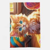 かわいいオレンジ色の子猫アート キッチンタオル (縦)