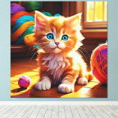 かわいいオレンジ色の子猫アート キャンバスプリント (インサイチュ (ウッドフロア))