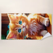 かわいいオレンジ色の子猫アート ビーチタオル (正面)