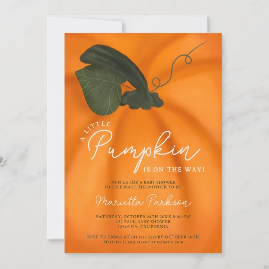 かわいいオレンジ色の小さなかぼちゃ秋ベビーシャワー 招待状 (正面)