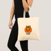 かわいいオレンジ色の小さなカボチャのハロウィン 名前刺繍 トートバッグ (正面(商品))