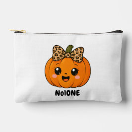 かわいいオレンジ色の小さなカボチャのハロウィーン 名前入りカスタム アクセサリーポーチ