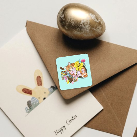 かわいいオレンジ色の復活祭キャット スクエアシール