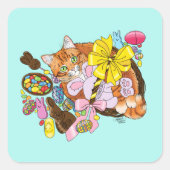 かわいいオレンジ色の復活祭キャット スクエアシール (正面)