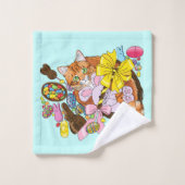 かわいいオレンジ色の復活祭キャット バスタオルセット (ウォッシュタオル)