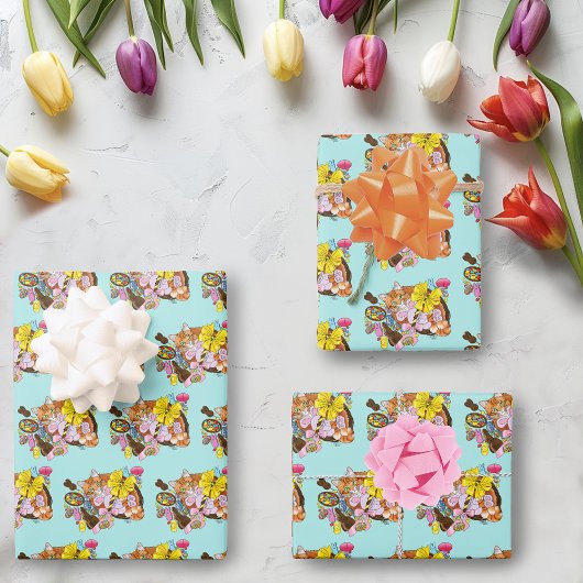 かわいいオレンジ色の復活祭キャット ラッピングペーパーシート