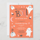 かわいいオレンジ色の怖くないハロウィンbooベイビーシャワー 招待状 (正面)