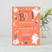 かわいいオレンジ色の怖くないハロウィンbooベイビーシャワー 招待状 (スタンド正面)