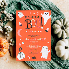 かわいいオレンジ色の怖くないハロウィンbooベイビーシャワー 招待状