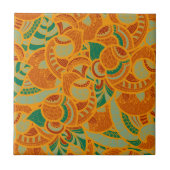 かわいいオレンジ色の抽象芸術の継ぎ目のない花 タイル (正面)