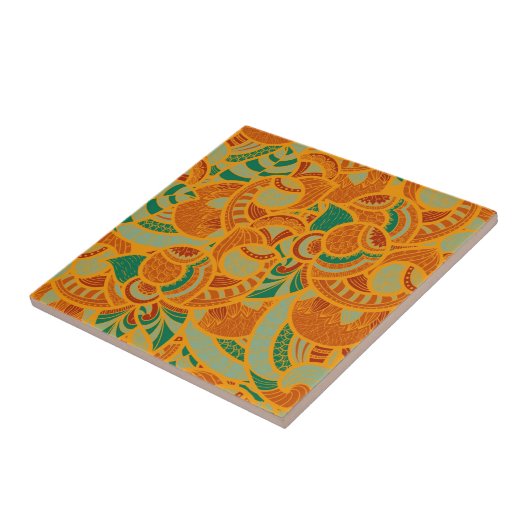 かわいいオレンジ色の抽象芸術の継ぎ目のない花 タイル (側面)