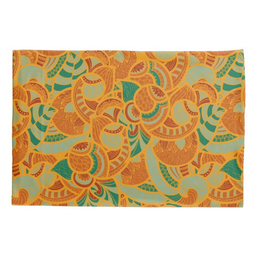 かわいいオレンジ色の抽象芸術の継ぎ目のない花 枕カバー (裏面-左)