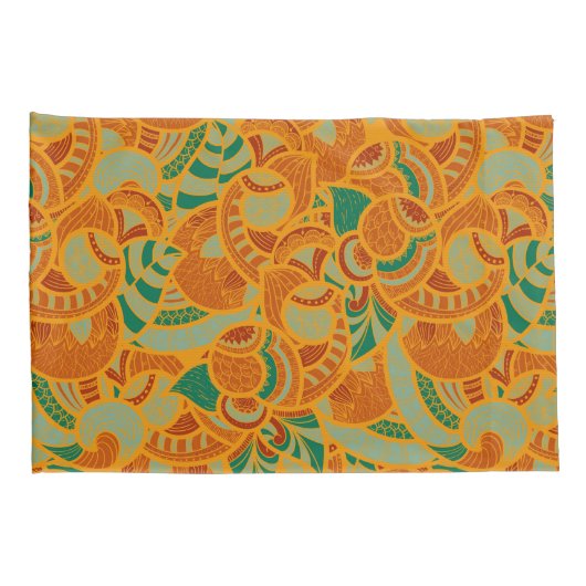 かわいいオレンジ色の抽象芸術の継ぎ目のない花 枕カバー (裏面-右)