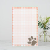 かわいいオレンジ色の格子柄；おもしろい犬 便箋 (スタンド正面)