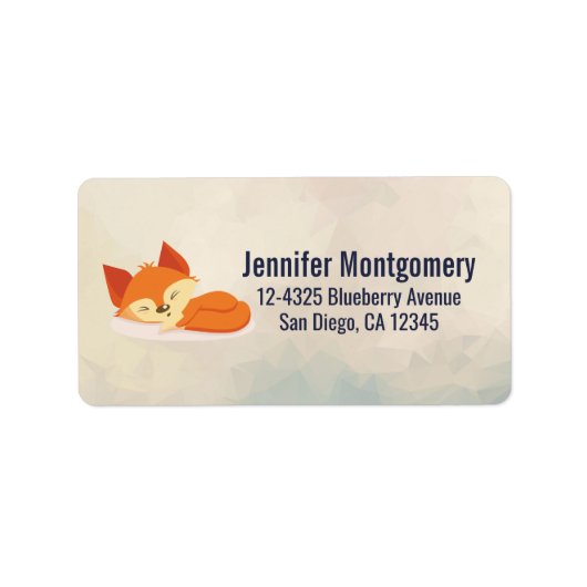 かわいいオレンジ色の漫画スケッチのキツネ眠る ラベル (正面)