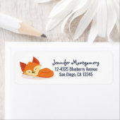 かわいいオレンジ色の漫画スケッチのキツネ眠る ラベル (インサイチュ)