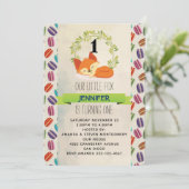 かわいいオレンジ色の狐と緑の花輪の誕生日 招待状 (スタンド正面)