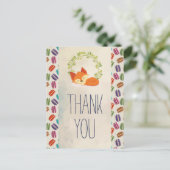 かわいいオレンジ色の狐に花輪の感謝 ポストカード (スタンド正面)