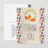かわいいオレンジ色の狐に花輪の感謝 ポストカード (正面/裏面)