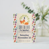 かわいいオレンジ色の狐に花輪 Save the Date ポストカード (スタンド正面)
