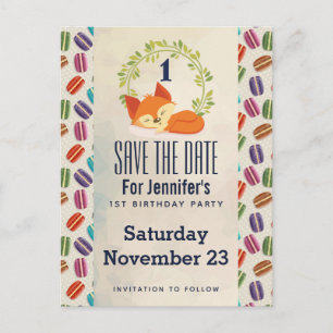 かわいいオレンジ色の狐に花輪 Save the Date ポストカード