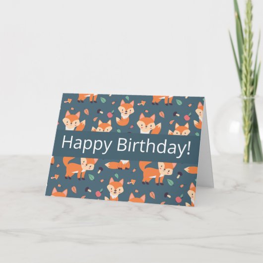 かわいいオレンジ色の狐のパターンお誕生日おめでとう カード (正面)